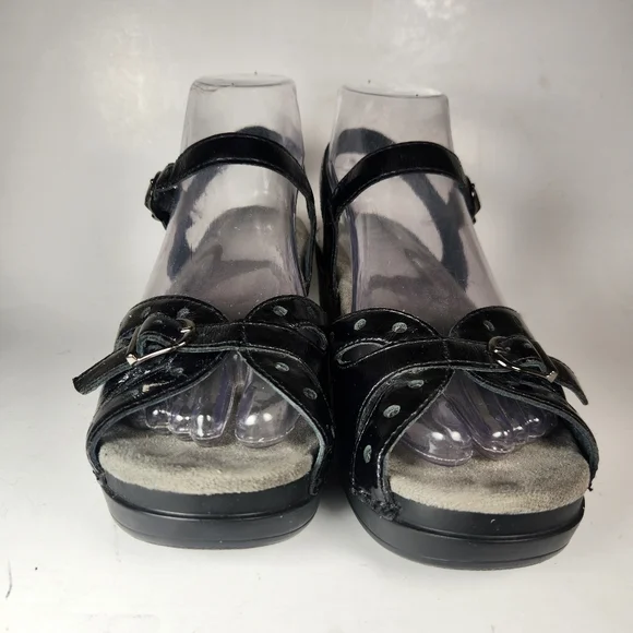 DANSKO Women's Sissie Sandal 38 / 7.5 Black Patent Leather Open Toe Strappy Shoe - Picture 4 of 11